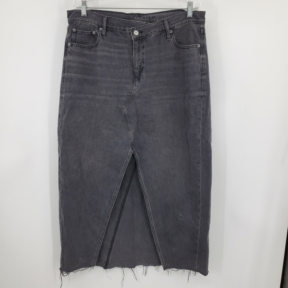 American Eagle 90s High-Rise Maxi Denim Skirt Washed Black Front Slit Size 16‎
